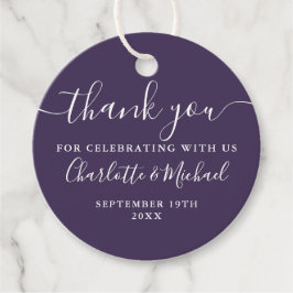 Elegantes Script Danke Lila Hochzeit Geschenkanhänger