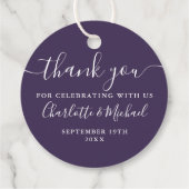 Elegantes Script Danke Lila Hochzeit Geschenkanhänger (Rückseite)