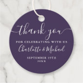 Elegantes Script Danke Lila Hochzeit Geschenkanhänger (Vorderseite)