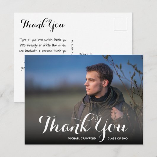 Elegantes Script Dankeschön Foto Abschluss Postkarte (Vorne/Hinten)