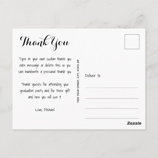 Elegantes Script Dankeschön Foto Abschluss Postkarte (Rückseite)