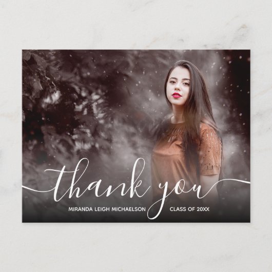 Elegantes Script Dankeschön Foto Abschluss Postkarte (Vorderseite)