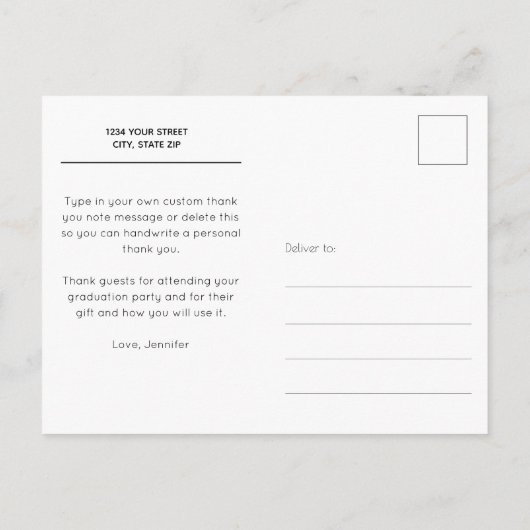 Elegantes Script Dankeschön Foto Abschluss Postkarte (Rückseite)