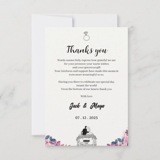 Elegantes Script Dankeschön Karte - Hochzeit oder (Vorderseite)