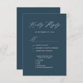 Elegantes Script Dark Blue Minimalistisch Wedding  Begleitkarte (Vorne/Hinten)