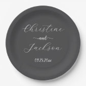 Elegantes Script Dark Gray Wedding Pappteller (Vorderseite)