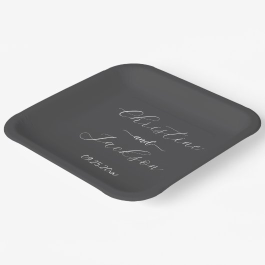 Elegantes Script Dark Gray Wedding Pappteller (Gewinkelt)