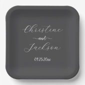 Elegantes Script Dark Gray Wedding Pappteller (Vorderseite)
