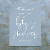 Elegantes Script Dusty Blue Baby Dusche Begrüßungs Poster