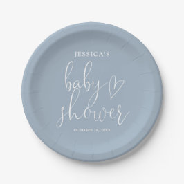 Elegantes Script Dusty Blue Baby Shower Pappteller