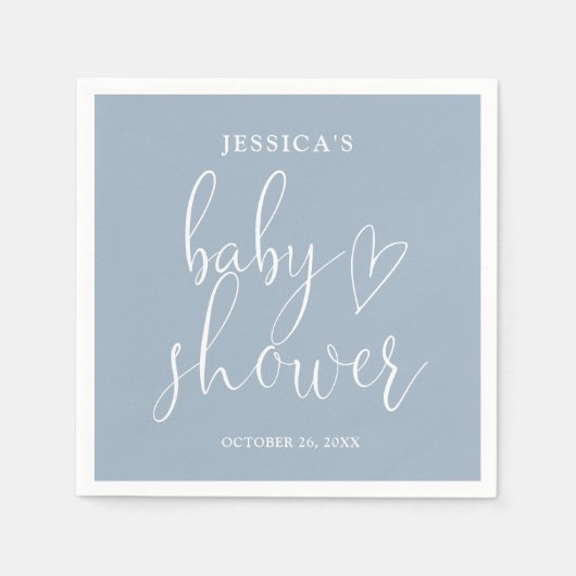 Elegantes Script Dusty Blue Baby Shower Serviette (Vorderseite)