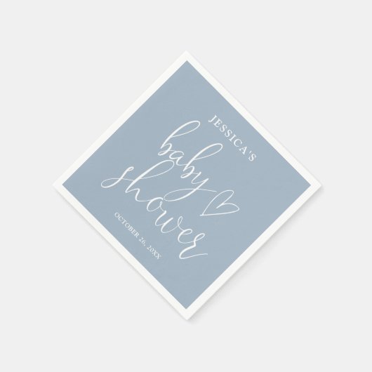 Elegantes Script Dusty Blue Baby Shower Serviette (Ecke)