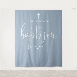 Elegantes Script Dusty Blue Baptism Foto Hintergru Wandteppich
