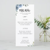 Elegantes Script Dusty Blue Botanical Wedding Menükarte (Stehend Vorderseite)