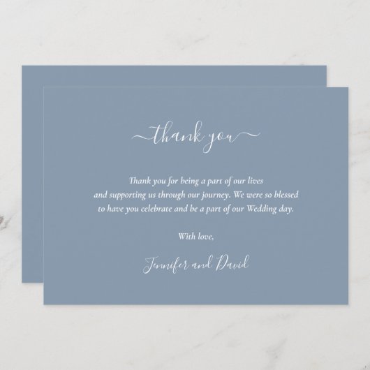 Elegantes Script Dusty Blue Dankeschön Card Dankeskarte (Vorne/Hinten)