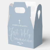 Elegantes Script Dusty Blue First Holy Communion Geschenkschachtel (Geöffnet)