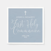 Elegantes Script Dusty Blue First Holy Communion Serviette (Vorderseite)