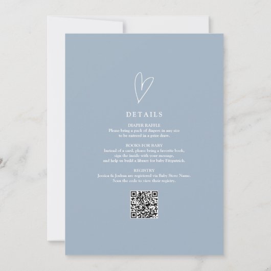 Elegantes Script Dusty Blue in einer Babydusche Einladung (Rückseite)