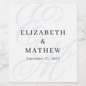 Elegantes Script Dusty Blue Monogram Wedding Weinetikett (Einzelnes Label)