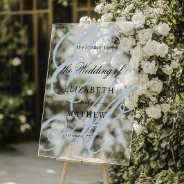 Elegantes Script Dusty Blue Monogram Wedding Willk Acrylschild