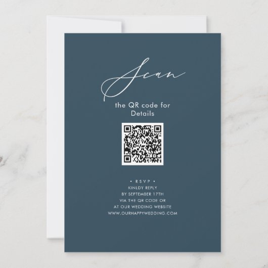 Elegantes Script Dusty Blue Probe Dinner QR Einladung (Rückseite)