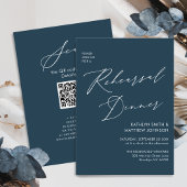Elegantes Script Dusty Blue Probe Dinner QR Einladung