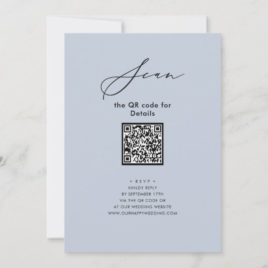 Elegantes Script Dusty Blue Probe Dinner QR Einladung (Rückseite)