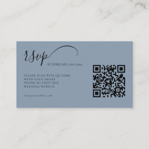 Elegantes Script Dusty Blue UAWG QR Code Hochzeit Begleitkarte