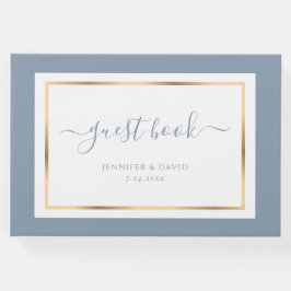 Elegantes Script Dusty Blue und Gold Wedding Gästebuch