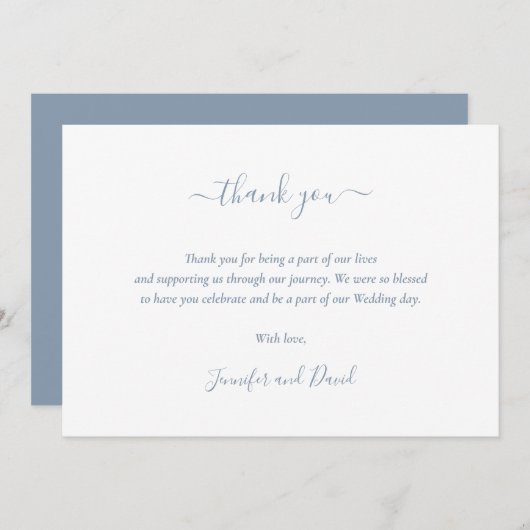 Elegantes Script Dusty Blue Wedding Dankeschön Car Dankeskarte (Vorne/Hinten)