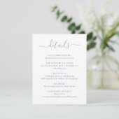 Elegantes Script Dusty Blue Wedding Details Begleitkarte (Stehend Vorderseite)