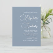 Elegantes Script Dusty Blue Wedding Einladung (Stehend Vorderseite)