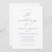 Elegantes Script Dusty Blue Wedding Einladung (Vorne/Hinten)