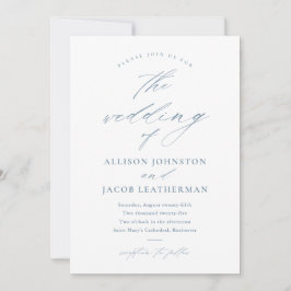 Elegantes Script Dusty Blue Wedding Einladung