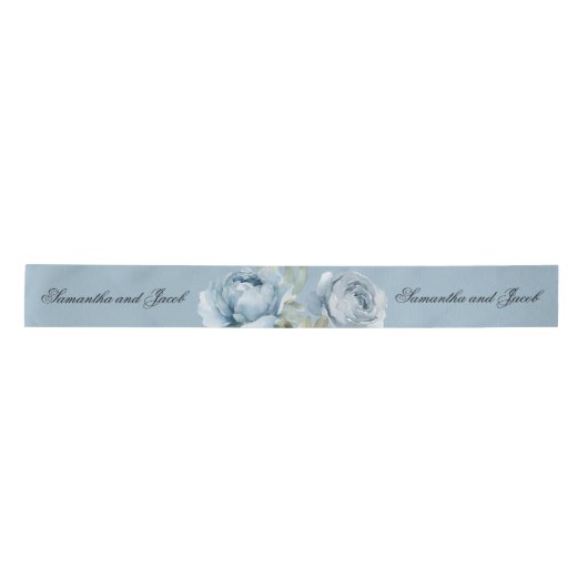 Elegantes Script Dusty Blue Wedding Satinband (Vorderseite)