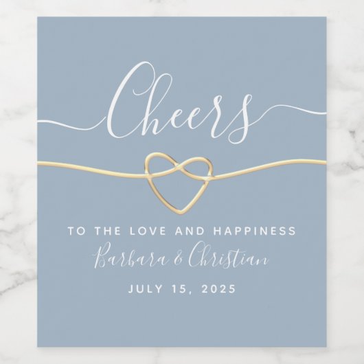 Elegantes Script Dusty Blue Wedding Wine Label Weinetikett (Einzelnes Label)