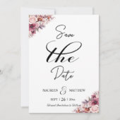 Elegantes Script Dusty Pink Floral Save the Date (Vorderseite)