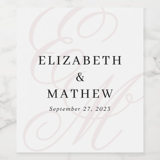 Elegantes Script Dusty Pink Monogram Wedding Weinetikett (Einzelnes Label)