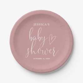 Elegantes Script Dusty Rose Pink Baby Shower Pappteller