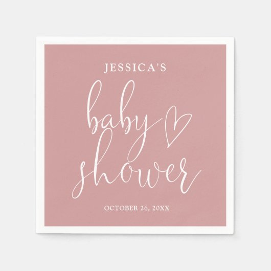 Elegantes Script Dusty Rose Pink Baby Shower Serviette (Vorderseite)