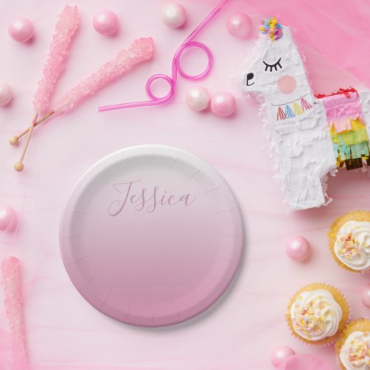 Elegantes Script & Editable Pink (beliebige Farbe) Pappteller (Party)