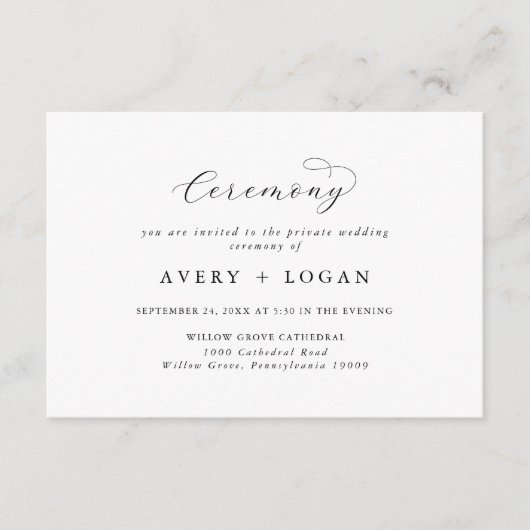 Elegantes Script Einfache private Hochzeit Begleitkarte (Vorderseite)