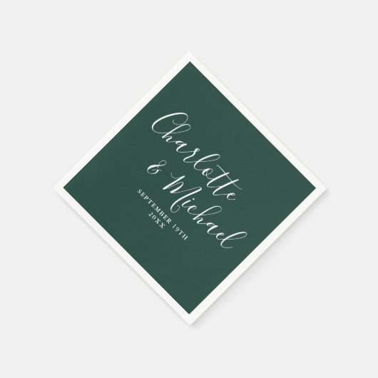Elegantes Script Emerald Green Minimalistisch Serviette (Ecke)