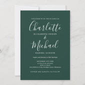 Elegantes Script Emerald Green QR Code Hochzeit Einladung (Vorderseite)