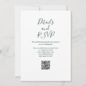 Elegantes Script Emerald Green QR Code Hochzeit Einladung (Rückseite)