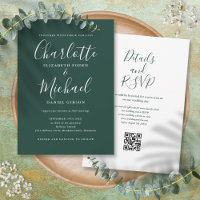 Elegantes Script Emerald Green QR Code Hochzeit