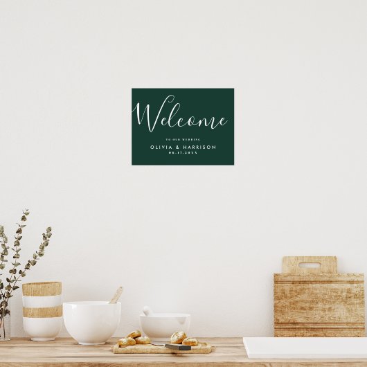 Elegantes Script Emerald Green Wedding Welcome Sig Poster (Küche)