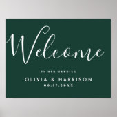 Elegantes Script Emerald Green Wedding Welcome Sig Poster (Vorne)