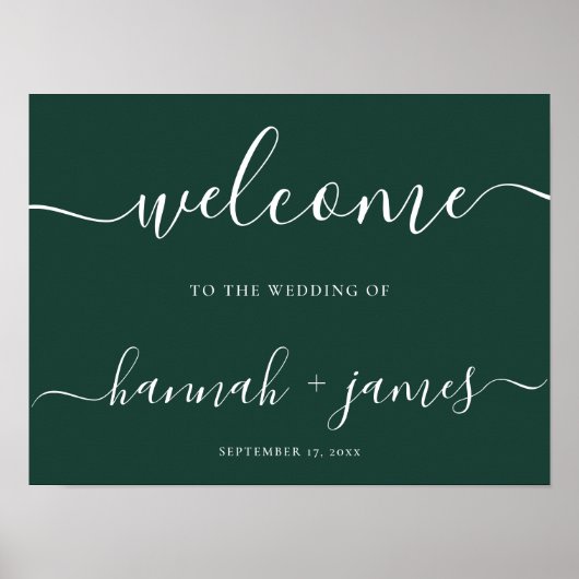 Elegantes Script Emerald Green Wedding Welcome Sig Poster (Vorne)