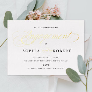 Elegantes Script Engagement Party Gold Folieneinladung